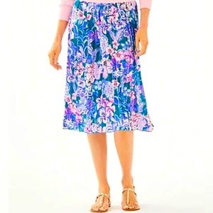 Lilly Pulitzer Blue and Pink Floral Midi Skirt